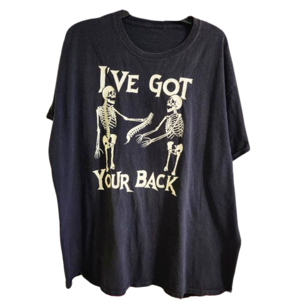 T11  Men's Black “Ive Got Your Back” Skeleton T Shirt Size XL